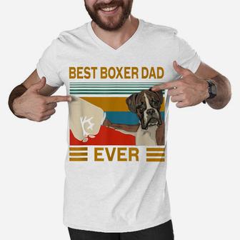 Mens Vintage Best Dog Boxer Dad Ever Bump Fit Gift Men V-Neck Tshirt | Crazezy