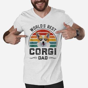 Mens World's Best Corgi Dad Vintage Dog Dad Men V-Neck Tshirt | Crazezy