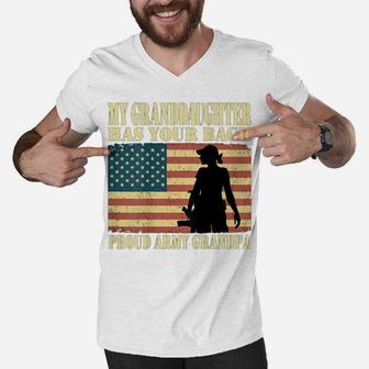 My Granddaughter Has Your Back - Proud Army Grandpa Gifts Men V-Neck Tshirt | Crazezy