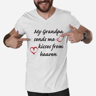 My Grandpa Sends Me Kisses From Heaven Men V-Neck Tshirt | Crazezy UK