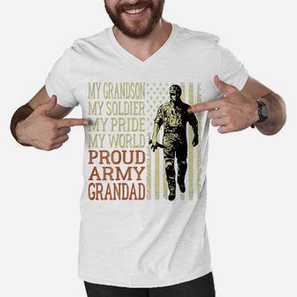 My Grandson My Soldier Hero Proud Army Grandad Military Gift Men V-Neck Tshirt | Crazezy