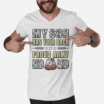 My Son Has Your Back - Military Father Army Dad Long Sleeve Men V-Neck Tshirt | Crazezy CA
