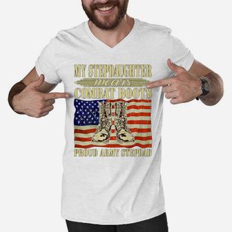 My Stepdaughter Wears Combat Boots Proud Army Stepdad Gift Men V-Neck Tshirt | Crazezy