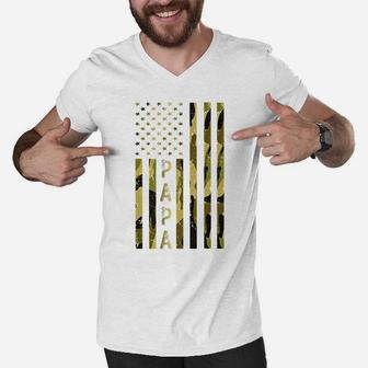Papa American Flag Camo Grandpa Dd Gift For Men Men V-Neck Tshirt | Crazezy