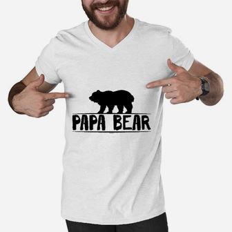 Papa Bear Daddy Dad Father Grizzly Men V-Neck Tshirt | Crazezy