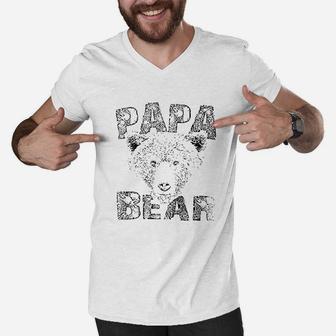 Papa Bear Fathers Day Men V-Neck Tshirt | Crazezy AU