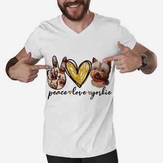 Peace Love Yorkie Dog Lovers Yorkshire Terrier Dad Mom Gift Men V-Neck Tshirt | Crazezy CA