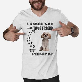 Peekapoo Saying Mom Dad Costume, Cute Poodle Pekingese Dog Men V-Neck Tshirt | Crazezy DE