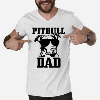 Pitbull Dad Funny Dog Pitbull Sunglasses Fathers Day Pitbull Men V-Neck Tshirt | Crazezy CA