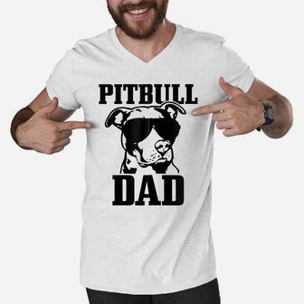 Pitbull Dad Funny Dog Pitbull Sunglasses Fathers Day Pitbull Zip Hoodie Men V-Neck Tshirt | Crazezy DE