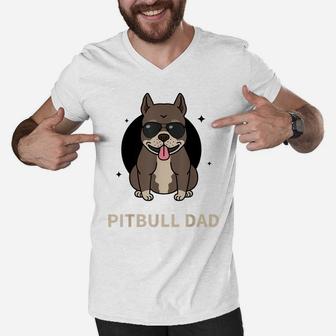 Pitbull Dad Papa Father Daddy Dog Puppy Funny Gift Black Men V-Neck Tshirt | Crazezy
