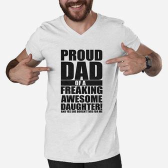 Proud Dad Of A Freaking Awesome Daughter Men V-Neck Tshirt | Crazezy CA