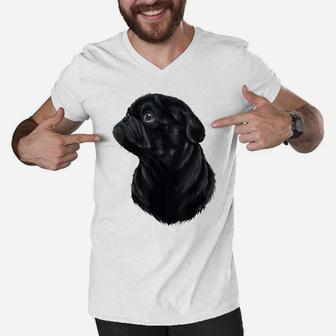 Pug Dog Mom Dad Funny Graphic Cute Black Pug Men V-Neck Tshirt | Crazezy