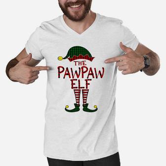 Red Plaid Pawpaw Elf Matching Family Christmas Pajama Daddy Sweatshirt Men V-Neck Tshirt | Crazezy UK