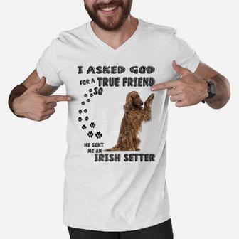 Red Spaniel Dog Mom Dad Quote Print, Cute Irish Red Setter Men V-Neck Tshirt | Crazezy UK