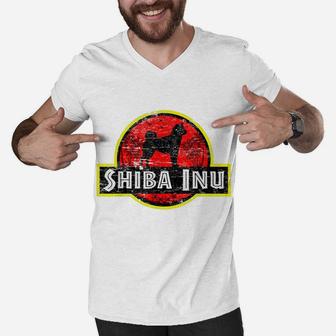 Retro Shiba Inu Dad Vintage Dog Father Mother Pet Dog Papa Men V-Neck Tshirt | Crazezy