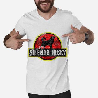 Retro Siberian Husky Dad Vintage Dog Father Pet Dog Papa Men V-Neck Tshirt | Crazezy