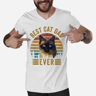 Retro Vintage Best Cat Dad Ever Fathers Day Siamese Cat Gift Men V-Neck Tshirt | Crazezy UK