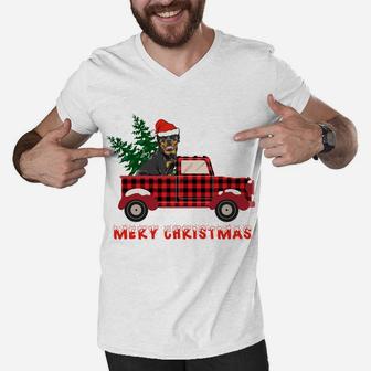 Rottweilers Christmas Truck Tree Mom Dad Dog Gift Men V-Neck Tshirt | Crazezy