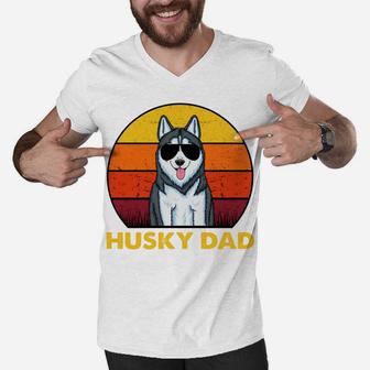 Siberian Husky Dog Dad Sunset Vintage Siberian Husky Dad Sweatshirt Men V-Neck Tshirt | Crazezy AU