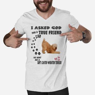 Soft Coated Wheaten Terrier Mom Dad Costume Cute Wheatie Dog Raglan Baseball Tee Men V-Neck Tshirt | Crazezy AU