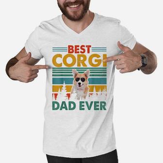 Vintag Retro Best Corgi Dog Dad Happy Father's Day Dog Lover Men V-Neck Tshirt | Crazezy