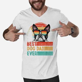 Vintage Best Dog Dad Ever Boston Terrier Dog Lover Men V-Neck Tshirt | Crazezy UK