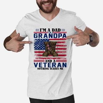Vintage I'm A Dad Grandpa And A Veteran Nothing Scares Me Men V-Neck Tshirt | Crazezy