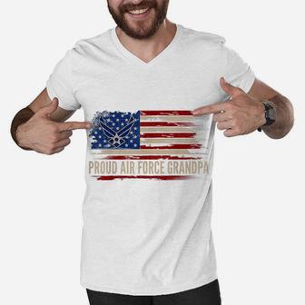 Vintage Proud Air Force Grandpa American Flag Veteran Gift Men V-Neck Tshirt | Crazezy