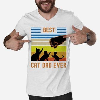 Vintage Retro Best Cat Dad Ever Fist Bump For Fur Daddies Men V-Neck Tshirt | Crazezy UK