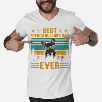 Vintage Retro Best French Bulldog Dad Ever Dog Father's Day Men V-Neck Tshirt | Crazezy CA