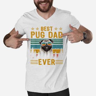 Vintage Retro Best Pug Dad Ever Dog Lover Father's Day Men V-Neck Tshirt | Crazezy AU