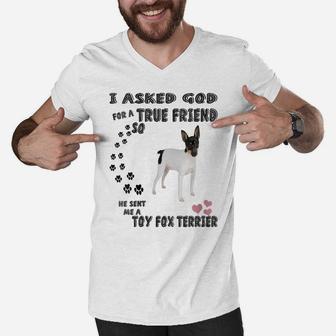 Womens American Toy Fox Terrier Quote Mom Dad Art, Cute Amertoy Dog Men V-Neck Tshirt | Crazezy
