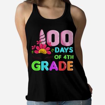 100 Days Of 4Th Grade School Girls Boys 100Th Day Of School Women Flowy Tank | Crazezy
