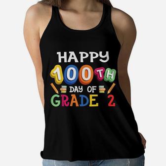 100 Days Of School Happy 100Th Day Of Grade 2 Kid Teacher Women Flowy Tank | Crazezy DE