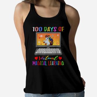 100 Days Of School Virtual Magical Learning Unicorn Girls Women Flowy Tank | Crazezy