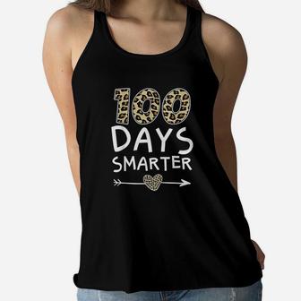 100 Days Smarter Leopard Plaid Happy 100th Day Of School Women Flowy Tank - Seseable