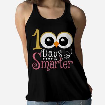 100 Days Smarter Owl Kids Girls Teachers 100Th Day Of School Sweatshirt Women Flowy Tank | Crazezy
