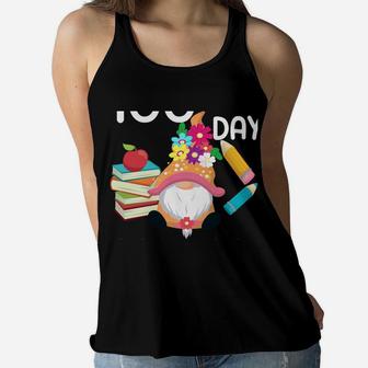 100Th Day Of School For Girls Funny Gnome School Supplies Women Flowy Tank | Crazezy UK