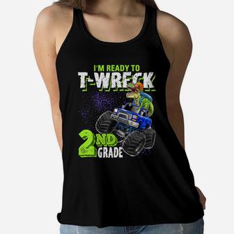 2Nd Grade Dinosaur Monster Truck Back To School Gift Boys Women Flowy Tank | Crazezy