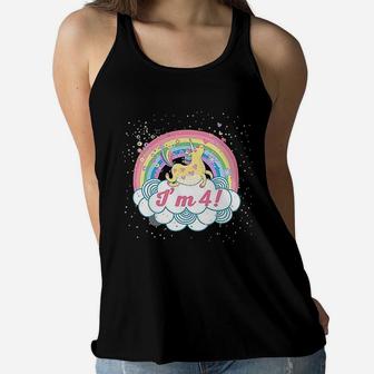 4Th Birthday Unicorn Rainbow Cute Girls Women Flowy Tank | Crazezy DE