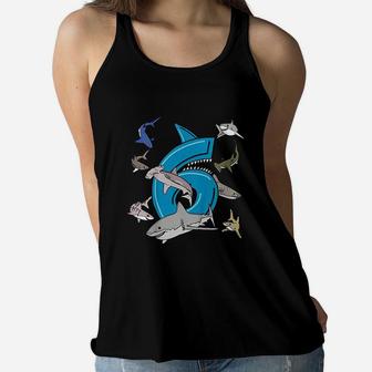 6Th Birthday Boys Shark White Shark Women Flowy Tank | Crazezy DE