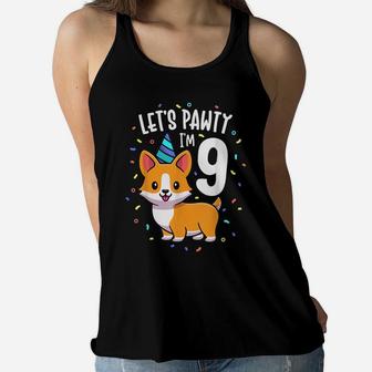 9 Years Old Corgi Dog Lover 9Th Birthday Party Outfit Kid Women Flowy Tank | Crazezy UK