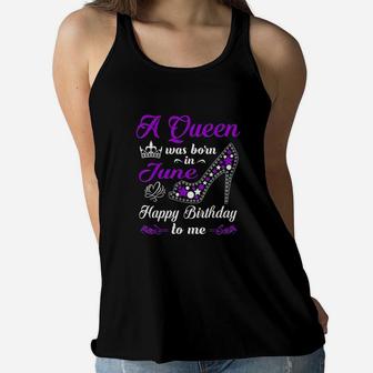 A Queen Was Born In June Birthday For Women Girl Women Flowy Tank | Crazezy DE