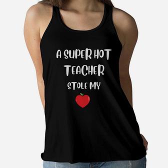 A Super Hot Teacher Stole My Apple Heart Gift For Valentine Happy Valentines Day Women Flowy Tank - Seseable