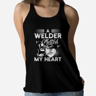 A Welder Melted My Heart Funny Gift For Wife Girlfriend Women Flowy Tank | Crazezy CA