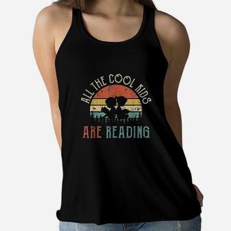 All The Cool Kids Are Reading Book Vintage Reto Sunset Women Flowy Tank | Crazezy
