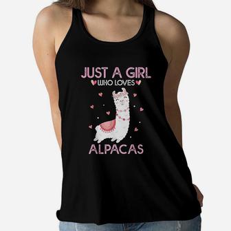 Alpaca Llama Animal Lover Gift Just A Girl Who Loves Alpacas Women Flowy Tank - Thegiftio