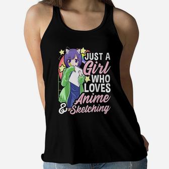 Anime Girl Just A Girl Who Loves Anime And Sketching Drawing Women Flowy Tank | Crazezy UK