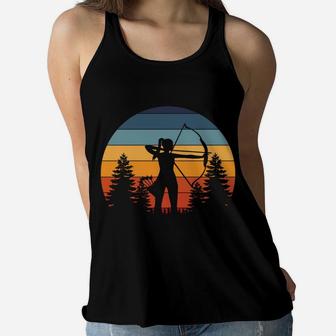 Archery Girl, Archer Bow, Vintage Retro Sunset, Nice Woman Women Flowy Tank | Crazezy CA